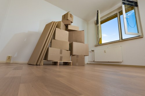 Boxes and furniture prepared for a student move