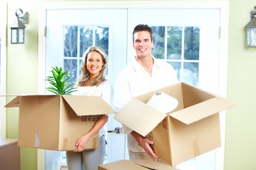 Packed household boxes ready for home removals in Edgware